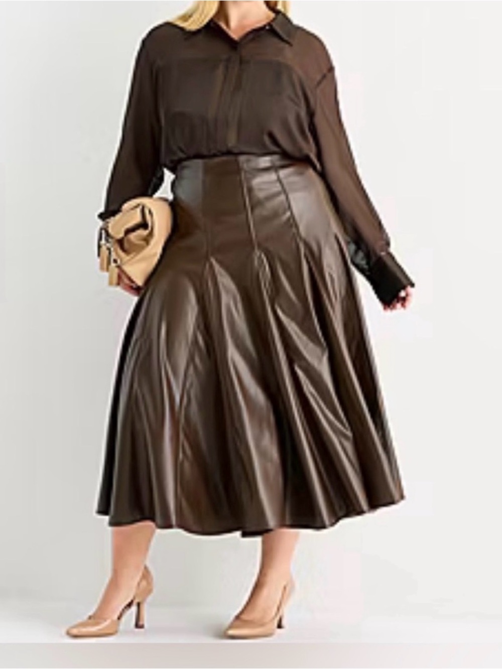 NWT Worthington Chocolate Brown Plus Size 3X Swing Skirt Midi Career MSRP $68